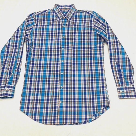 Men's Peter Millar Long Sleeve Multi Colored Check Shirt‎ Size Medium - Picture 1 of 5
